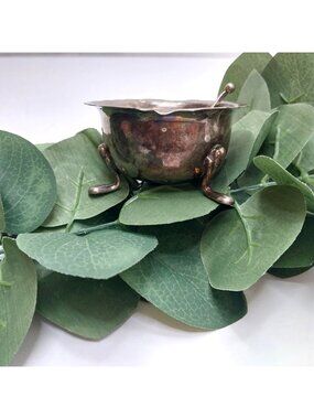 Vintage Silverplate Footed Open Salt Cellar Caviar Dish Scalloped Rim England